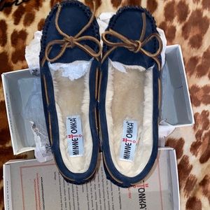 🧿MINNETONKA Womens Lined Moccasins- Dark Navy🧿